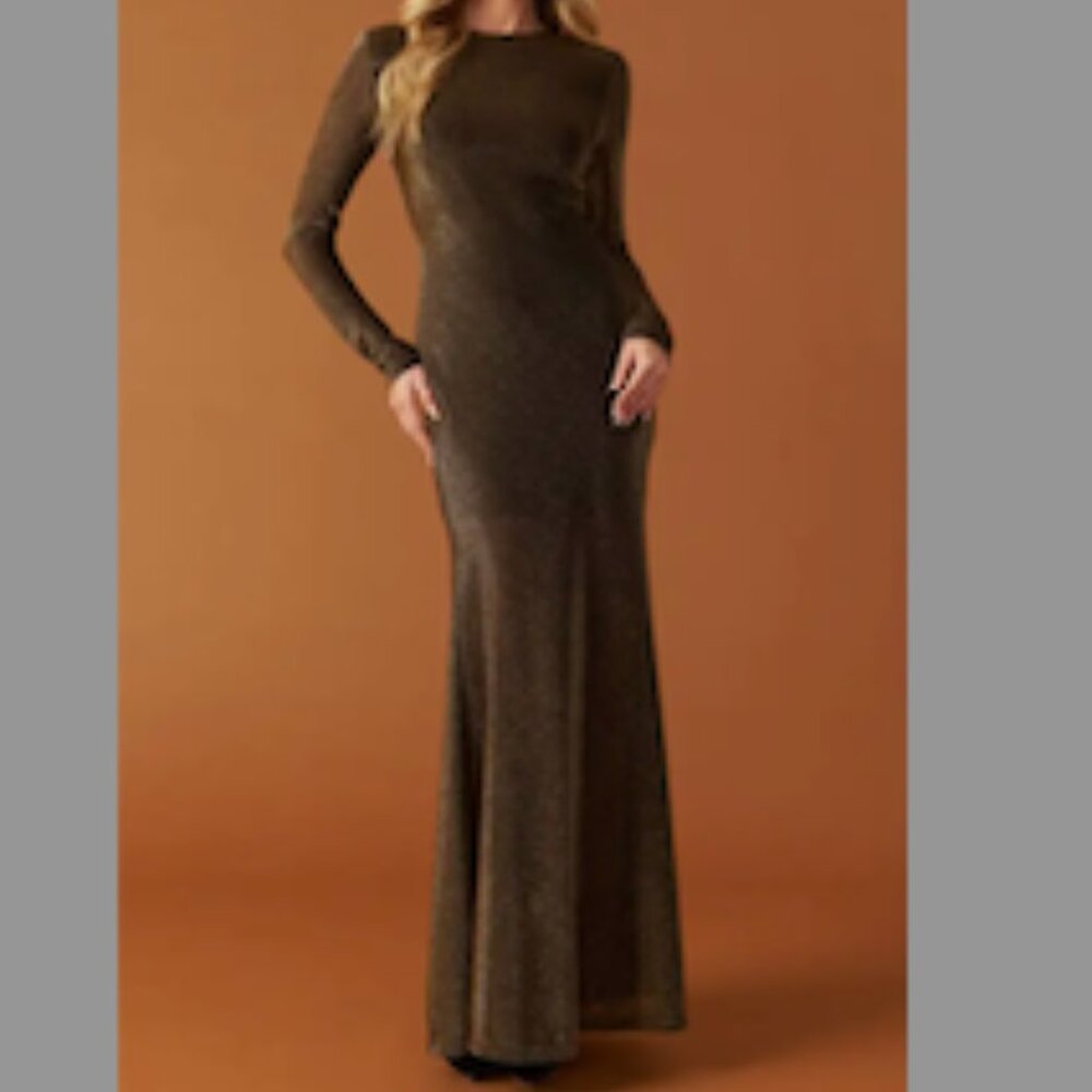 Women's Shimmer Long Sleeve Maxi Dress NEW Black Gold
